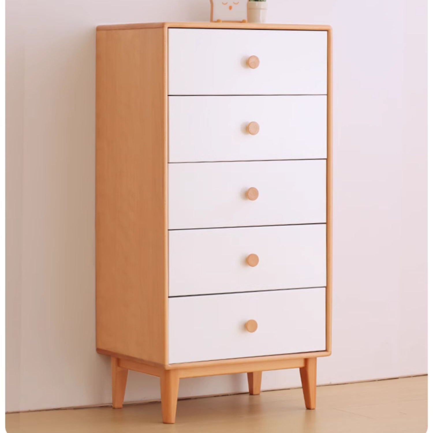 Sleek White Cabinet with Natural Beech Wood Accents - Perfect for Modern Home Decor fslmz-1096