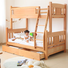 Modern Beech Wood Bunk Bed for Kids in Natural Wood Color with Drawers for Storage fslmz-1103