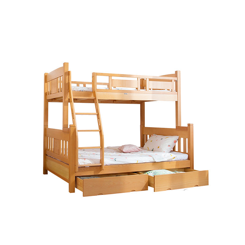 Modern Beech Wood Bunk Bed for Kids in Natural Wood Color with Drawers for Storage fslmz-1103