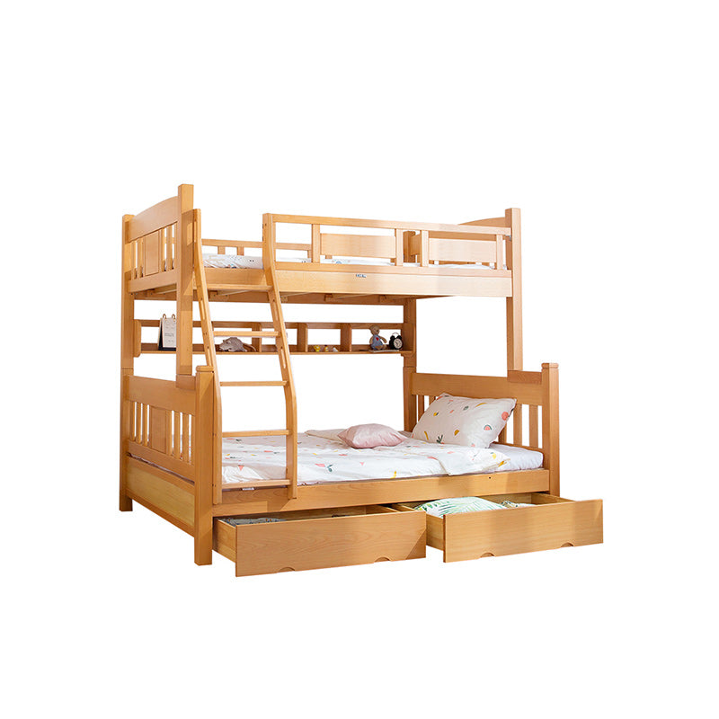 Modern Beech Wood Bunk Bed for Kids in Natural Wood Color with Drawers for Storage fslmz-1103