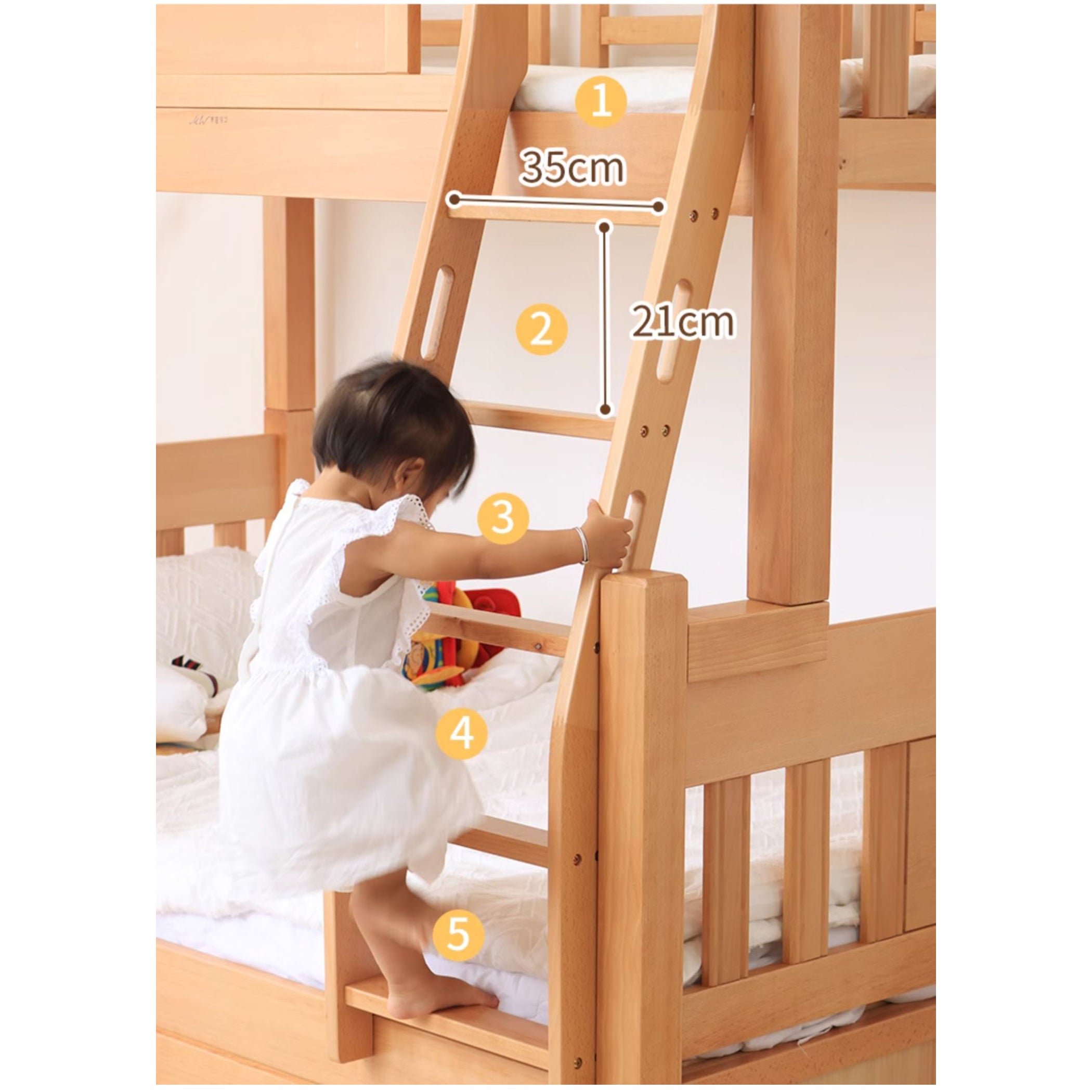 Modern Beech Wood Bunk Bed for Kids in Natural Wood Color with Drawers for Storage fslmz-1103