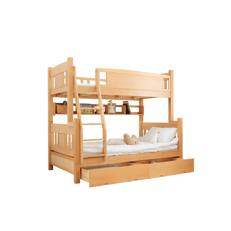 Modern Beech Wood Bunk Bed for Kids in Natural Wood Color with Drawers for Storage fslmz-1103