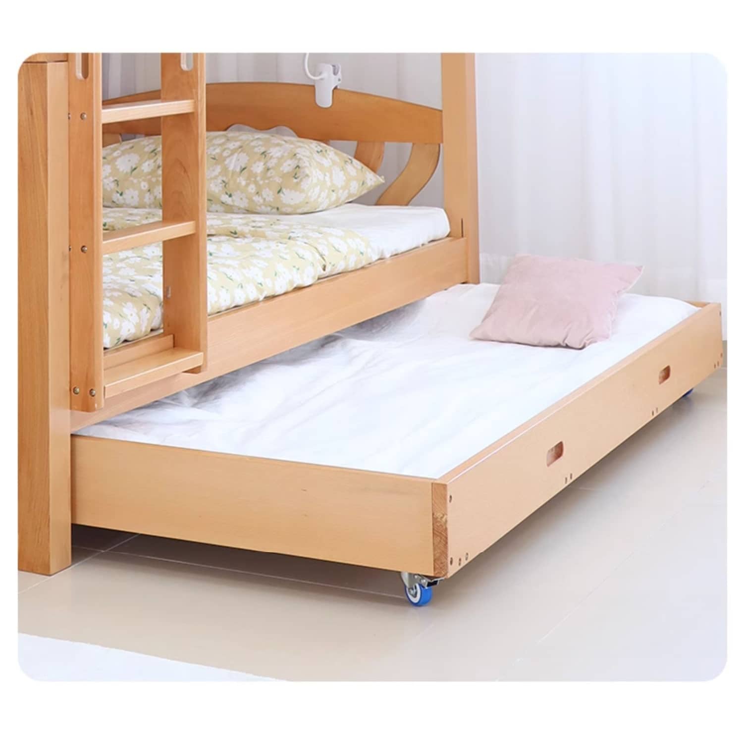 Modern Beech Wood Bunk Bed for Kids in Natural Wood Color with Drawers for Storage fslmz-1103