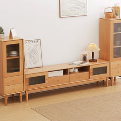 Elegant Natural Beech & Rubber Wood TV Cabinet with Glass Doors fslmz-1110