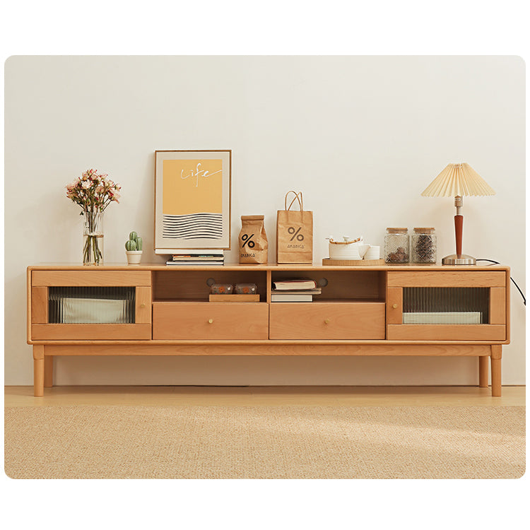 Elegant Natural Beech & Rubber Wood TV Cabinet with Glass Doors fslmz-1110