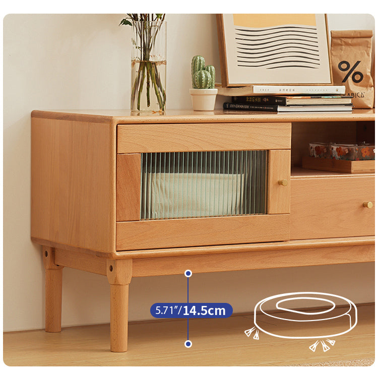 Elegant Natural Beech & Rubber Wood TV Cabinet with Glass Doors fslmz-1110