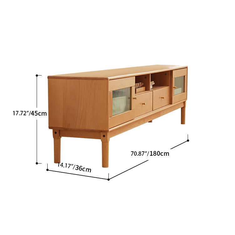 Elegant Natural Beech & Rubber Wood TV Cabinet with Glass Doors fslmz-1110