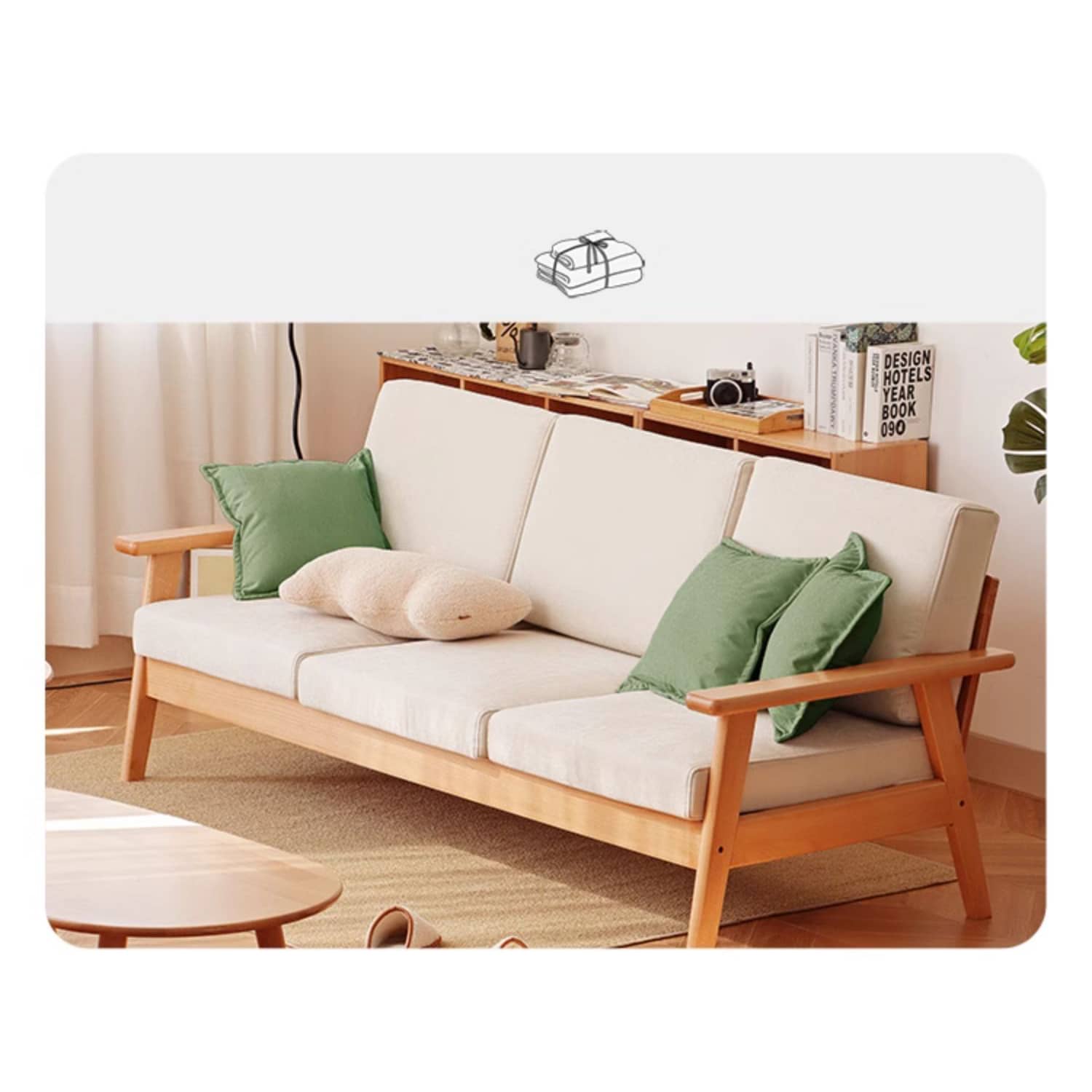 Luxurious White Leathaire Sofa with Natural Beech Wood Frame fslmz-1112