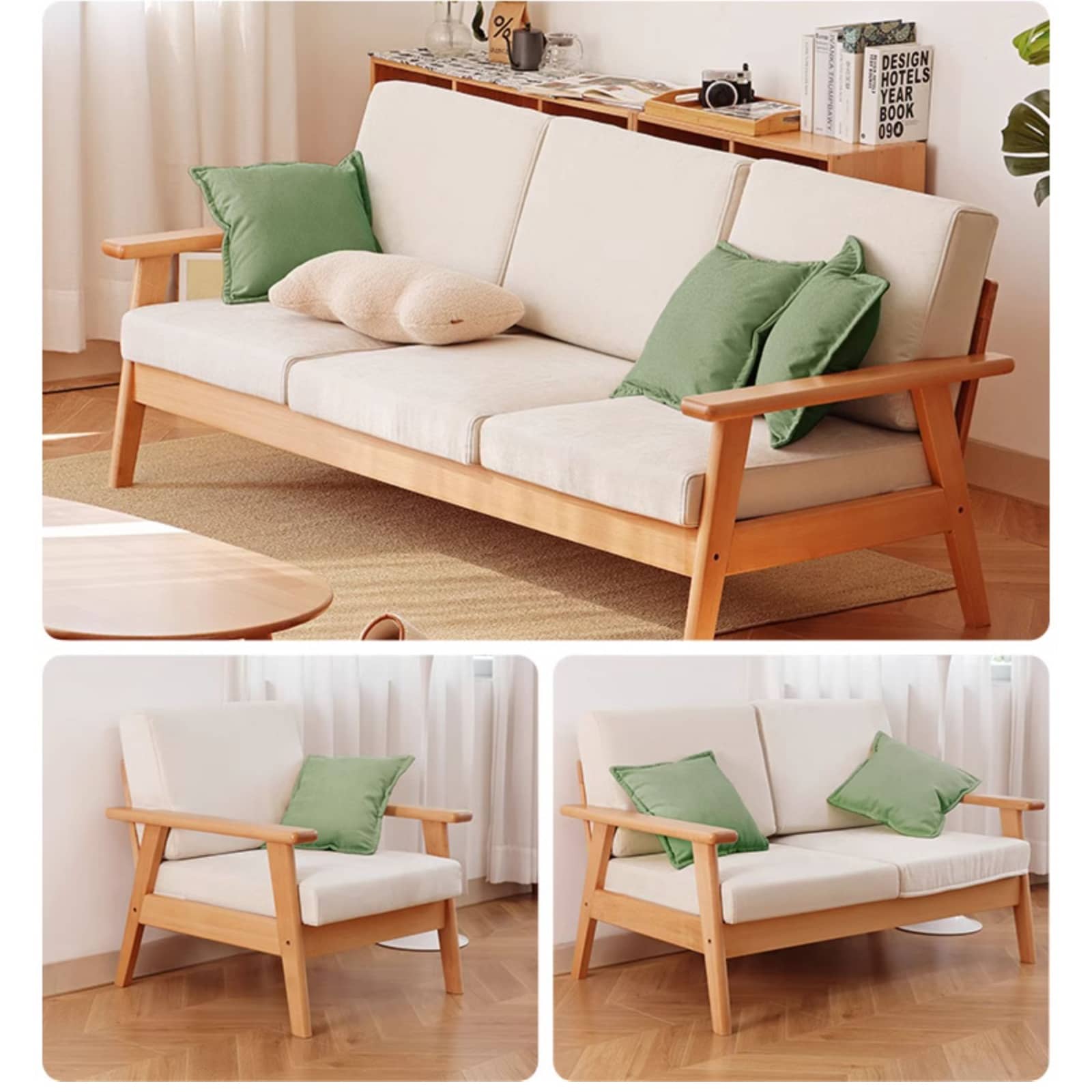 Luxurious White Leathaire Sofa with Natural Beech Wood Frame fslmz-1112