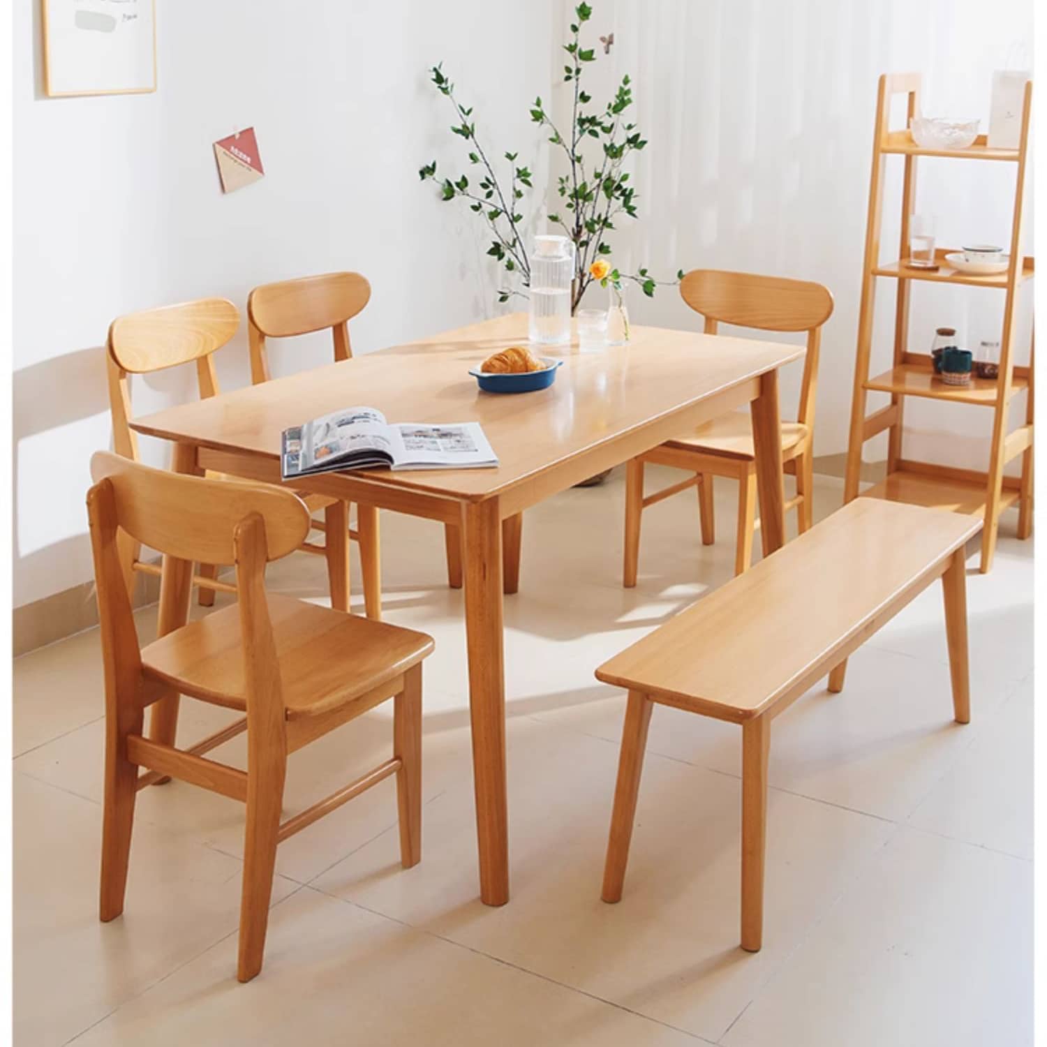 Minimalistic Beech Wood Dining Table & Chair Set for Diningroom fslmz-1113