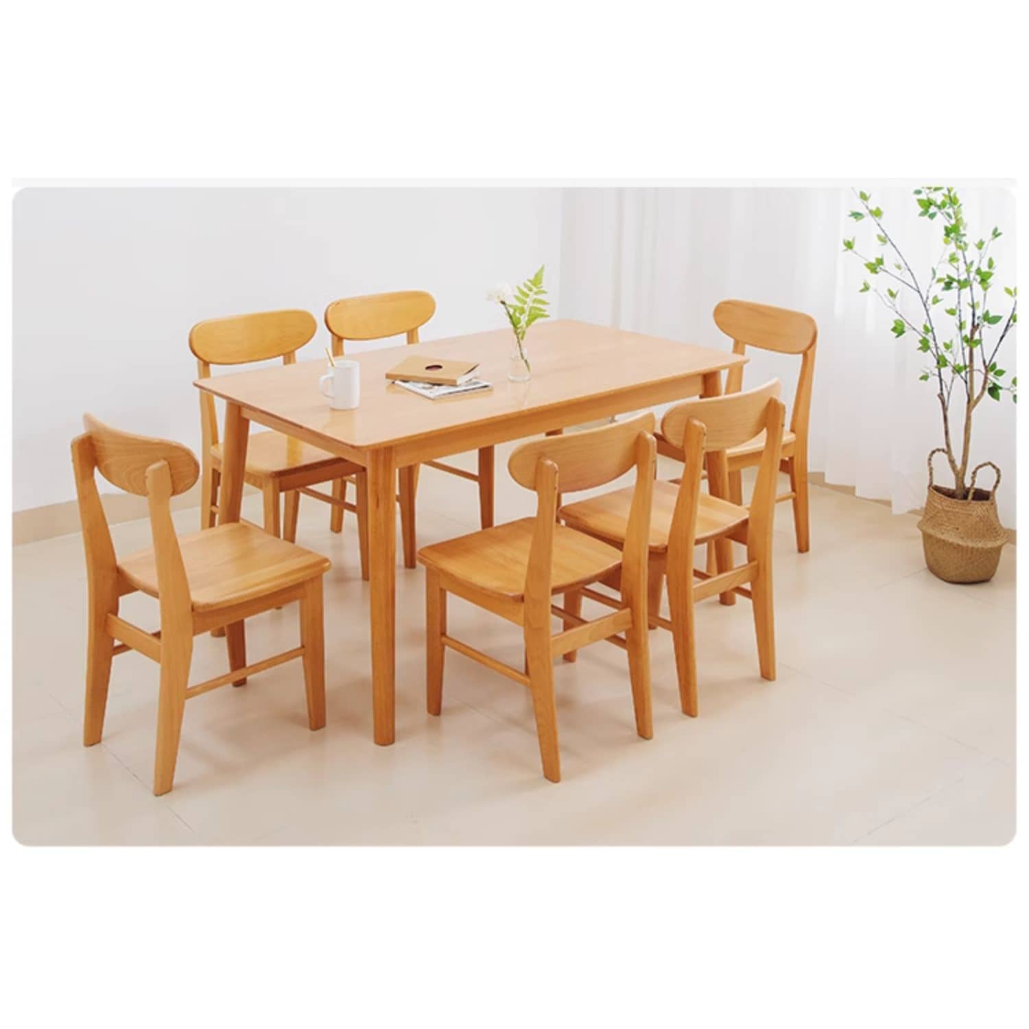 Minimalistic Beech Wood Dining Table & Chair Set for Diningroom fslmz-1113