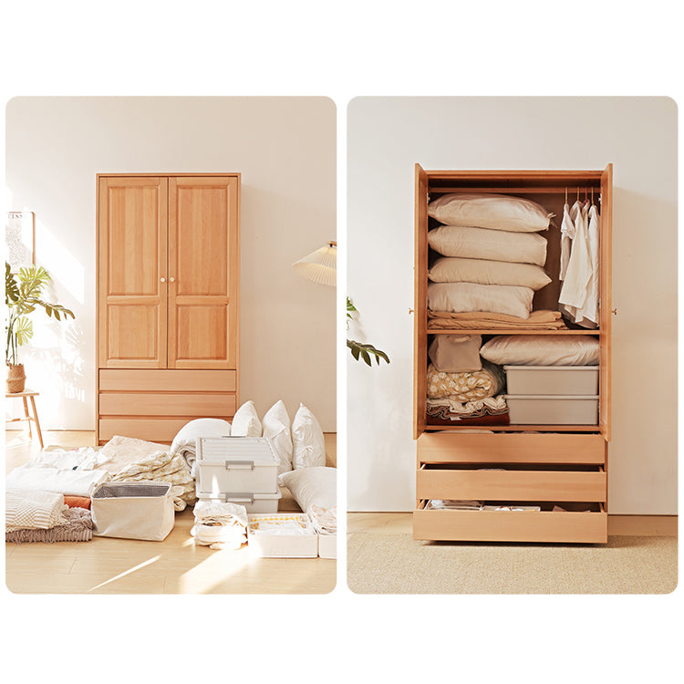 Premium Natural Beech and Rubber Wood Wardrobe for Elegant Home Storage fslmz-1116