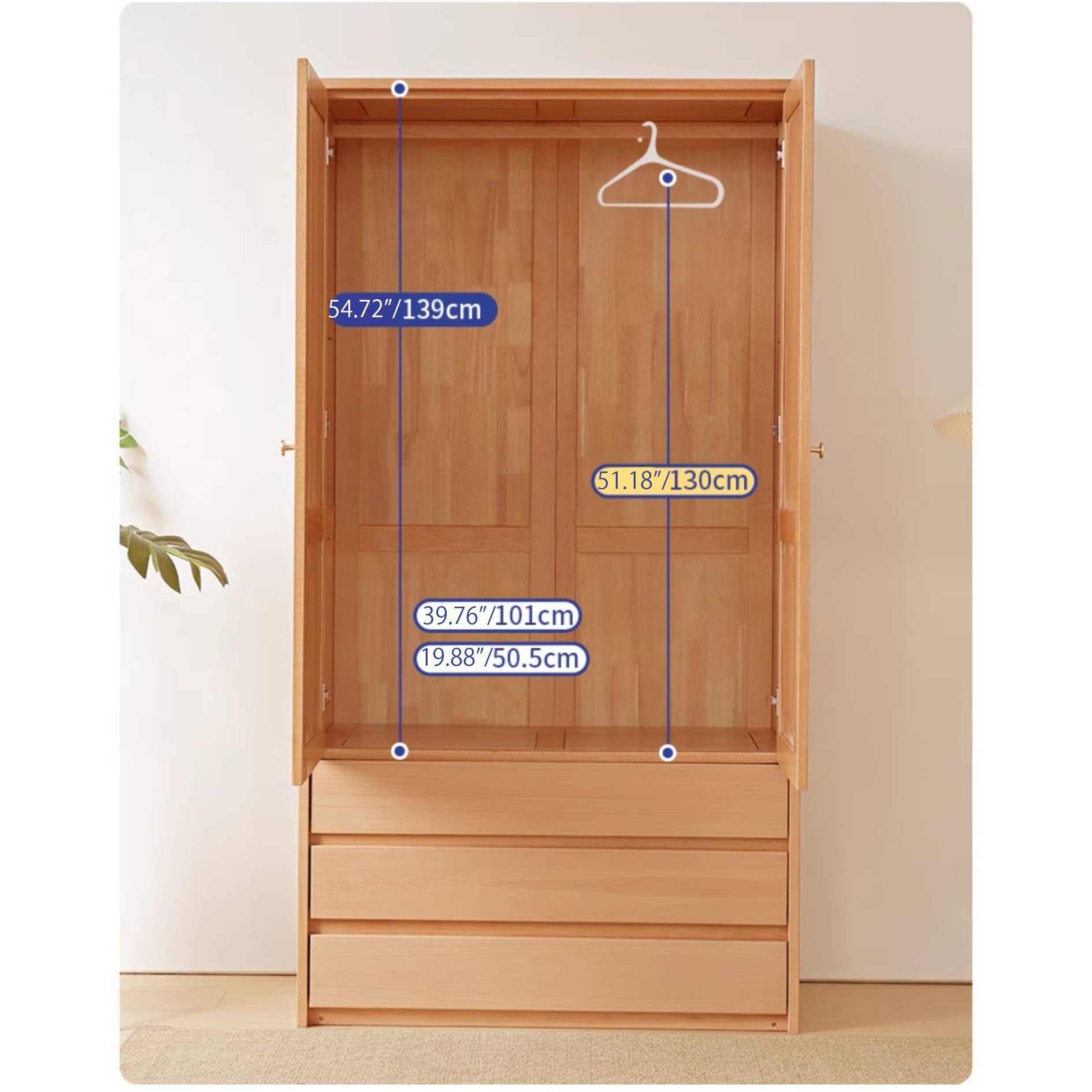 Premium Natural Beech and Rubber Wood Wardrobe for Elegant Home Storage fslmz-1116