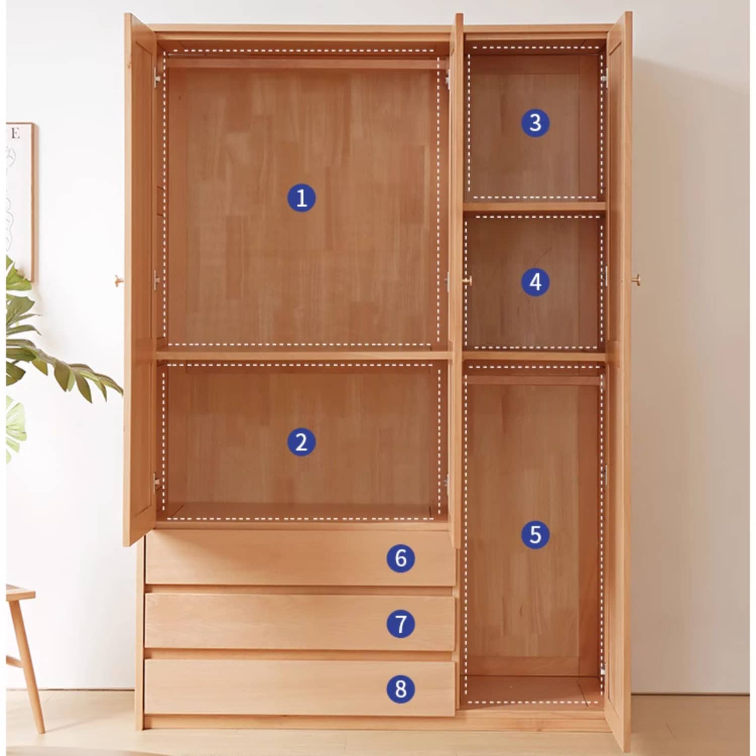 Stylish Natural Beech & Rubber Wood Wardrobe for Modern Living Spaces fslmz-1117