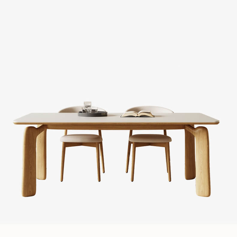 Minimalistic Rectangular Ash Wood Dining Table with Sintered Stone  for 6-8 Persons fsm-309