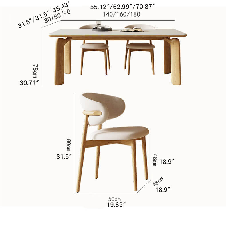 Minimalistic Rectangular Ash Wood Dining Table with Sintered Stone  for 6-8 Persons fsm-309