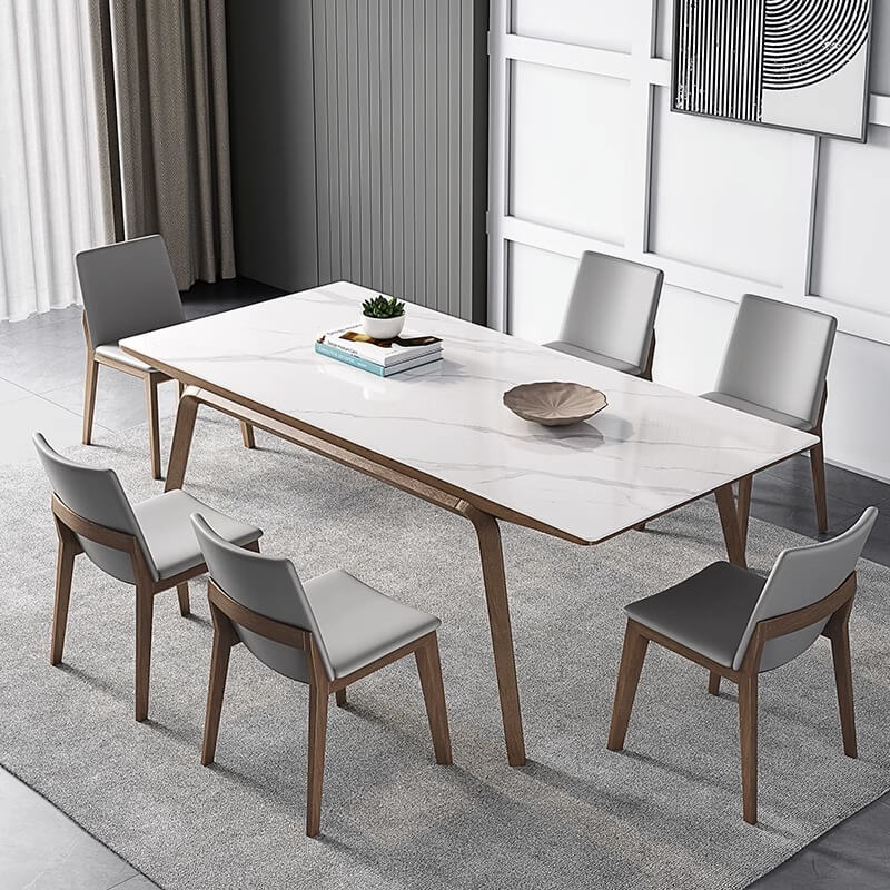 Modern Rectangular Sintered Stone Dining Table with Ash Wood Base for Dining Room fsm-311