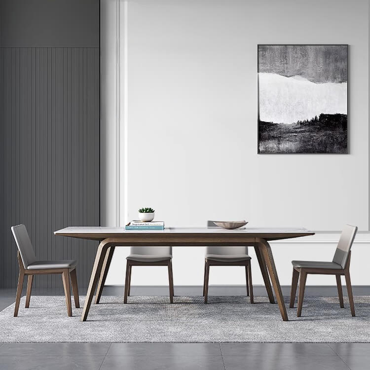 Modern Rectangular Sintered Stone Dining Table with Ash Wood Base for Dining Room fsm-311