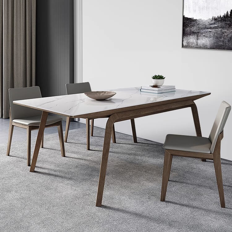 Modern Rectangular Sintered Stone Dining Table with Ash Wood Base for Dining Room fsm-311