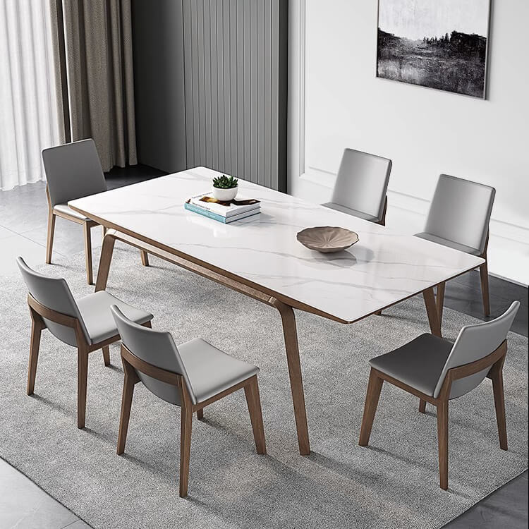 Modern Rectangular Sintered Stone Dining Table with Ash Wood Base for Dining Room fsm-311