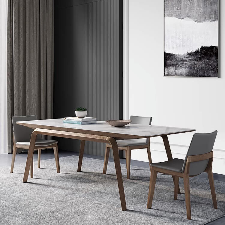 Modern Rectangular Sintered Stone Dining Table with Ash Wood Base for Dining Room fsm-311