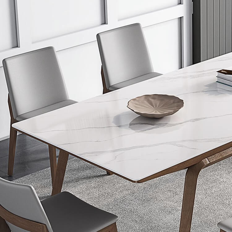 Modern Rectangular Sintered Stone Dining Table with Ash Wood Base for Dining Room fsm-311