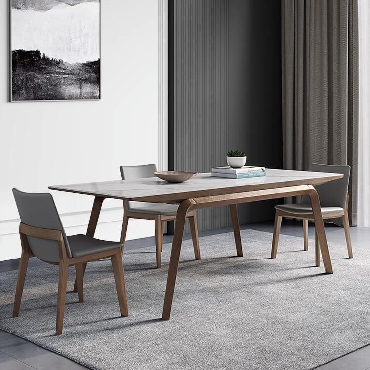 Modern Rectangular Sintered Stone Dining Table with Ash Wood Base for Dining Room fsm-311