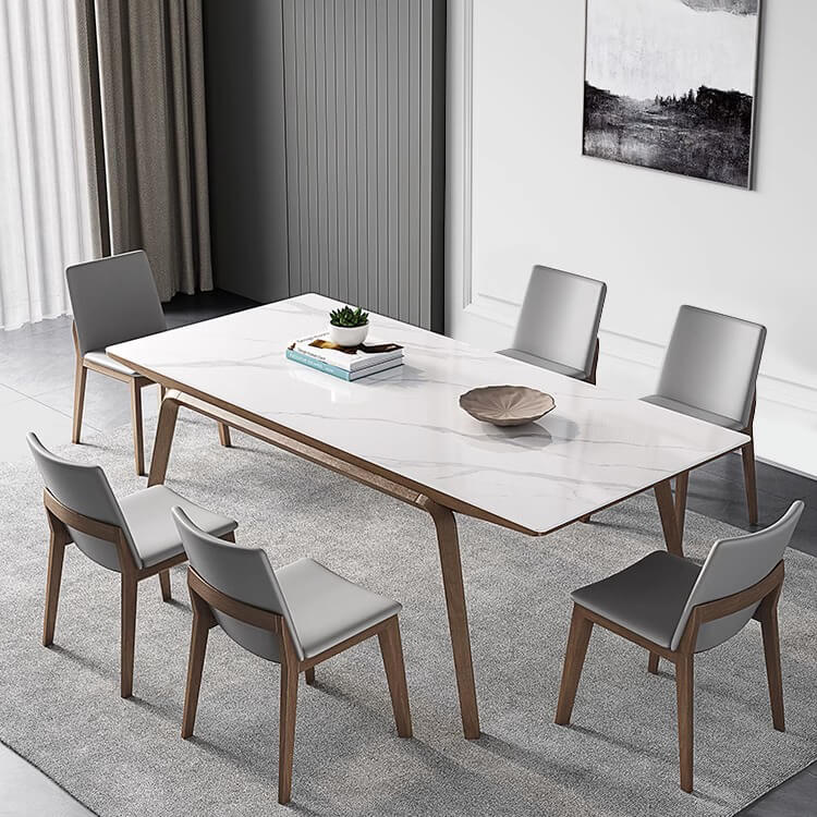 Modern Rectangular Sintered Stone Dining Table with Ash Wood Base for Dining Room fsm-311