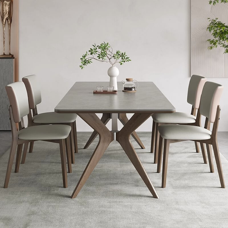 Modern Multi-Material Table with White Sintered Stone and Ash Wood Finish fsm-312