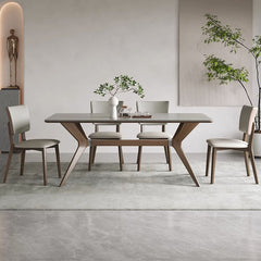 Modern Multi-Material Table with White Sintered Stone and Ash Wood Finish fsm-312