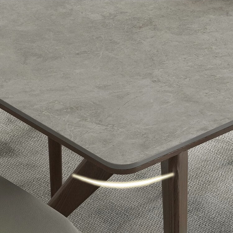 Modern Multi-Material Table with White Sintered Stone and Ash Wood Finish fsm-312