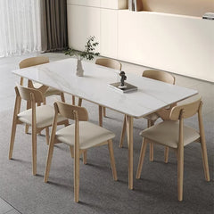 Elegant White Table with Sintered Stone and Ash Wood Multi-Layer Board - Modern Design fsm-313