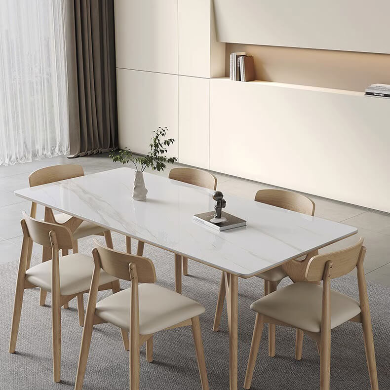 Elegant White Table with Sintered Stone and Ash Wood Multi-Layer Board - Modern Design fsm-313