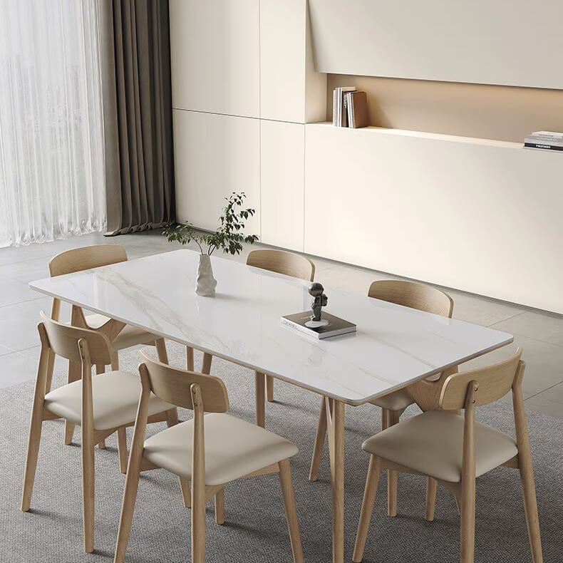 Elegant White Table with Sintered Stone and Ash Wood Multi-Layer Board - Modern Design fsm-313