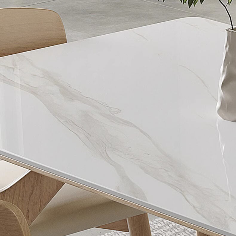 Elegant White Table with Sintered Stone and Ash Wood Multi-Layer Board - Modern Design fsm-313