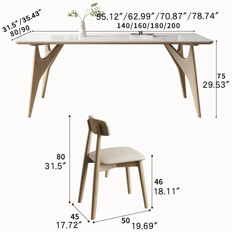 Elegant White Table with Sintered Stone and Ash Wood Multi-Layer Board - Modern Design fsm-313