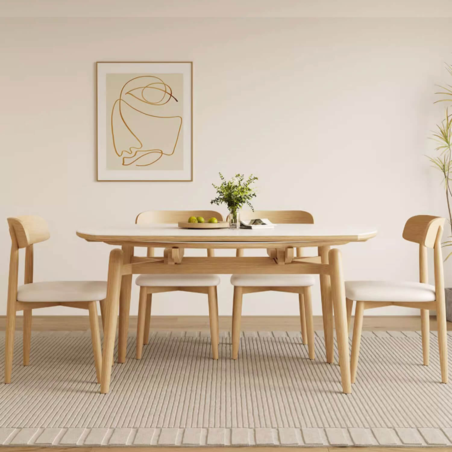 Modern Oak Multi-Layer Board Table with Elegant Sintered Stone Top in Natural Wood, White, and Gray Finishes fsm-314