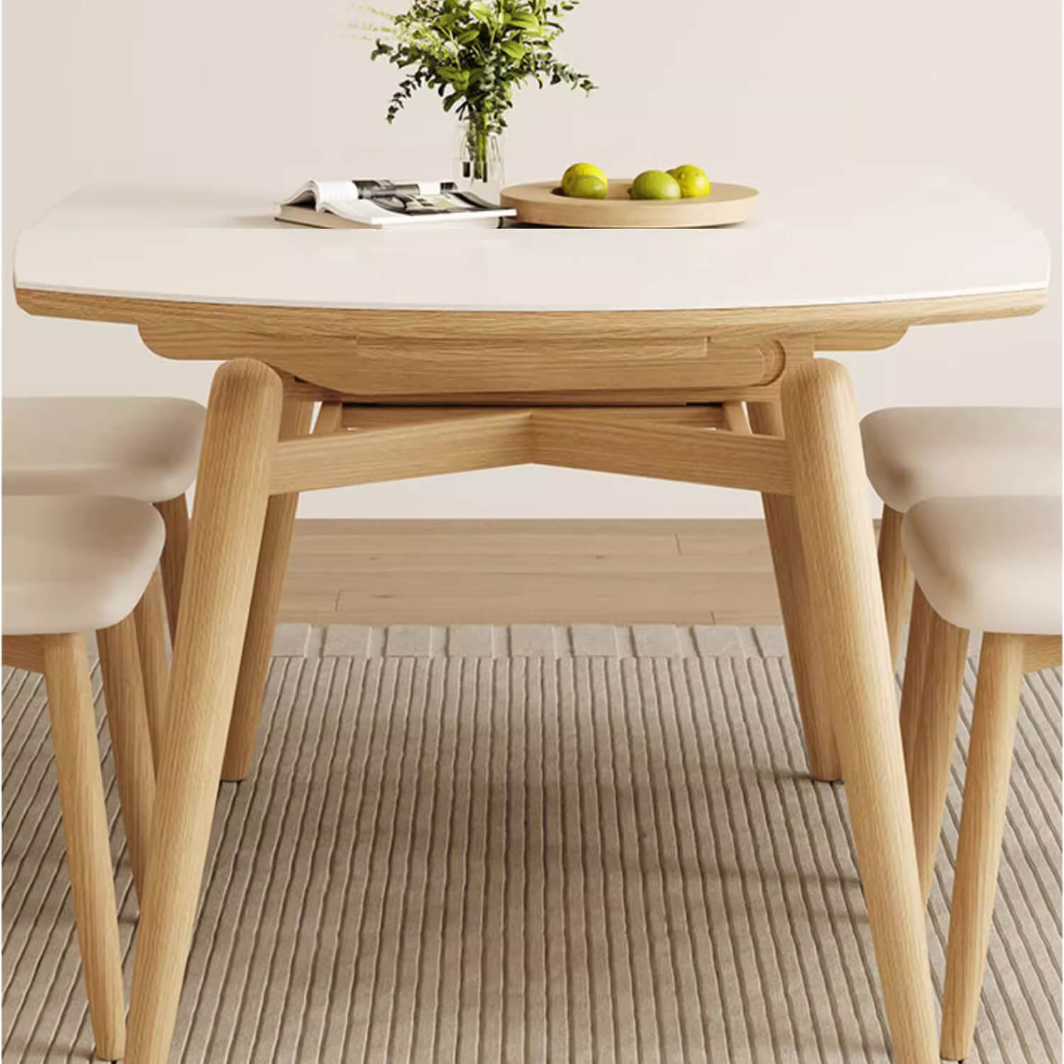 Modern Oak Multi-Layer Board Table with Elegant Sintered Stone Top in Natural Wood, White, and Gray Finishes fsm-314