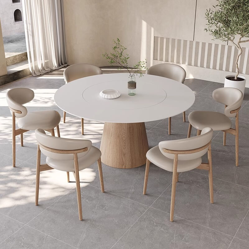 Elegant Natural Wood & Sintered Stone Table - Modern White & Gray Finish with Ash Wood Layers fsm-315