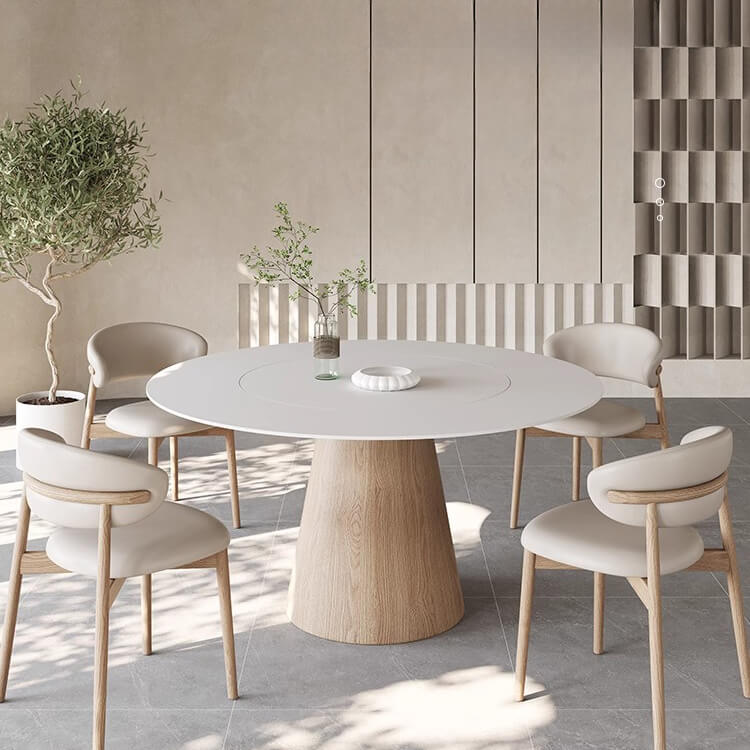 Elegant Natural Wood & Sintered Stone Table - Modern White & Gray Finish with Ash Wood Layers fsm-315