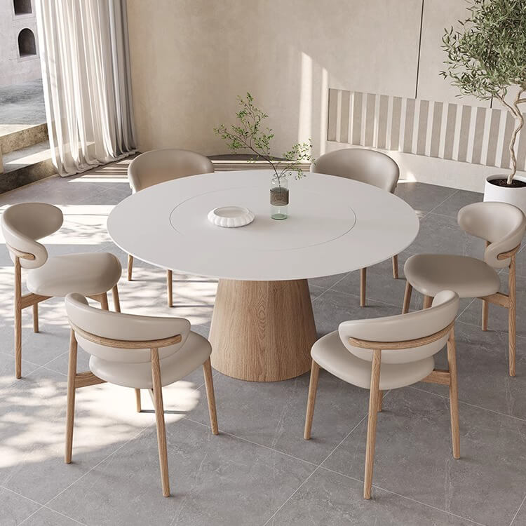 Elegant Natural Wood & Sintered Stone Table - Modern White & Gray Finish with Ash Wood Layers fsm-315