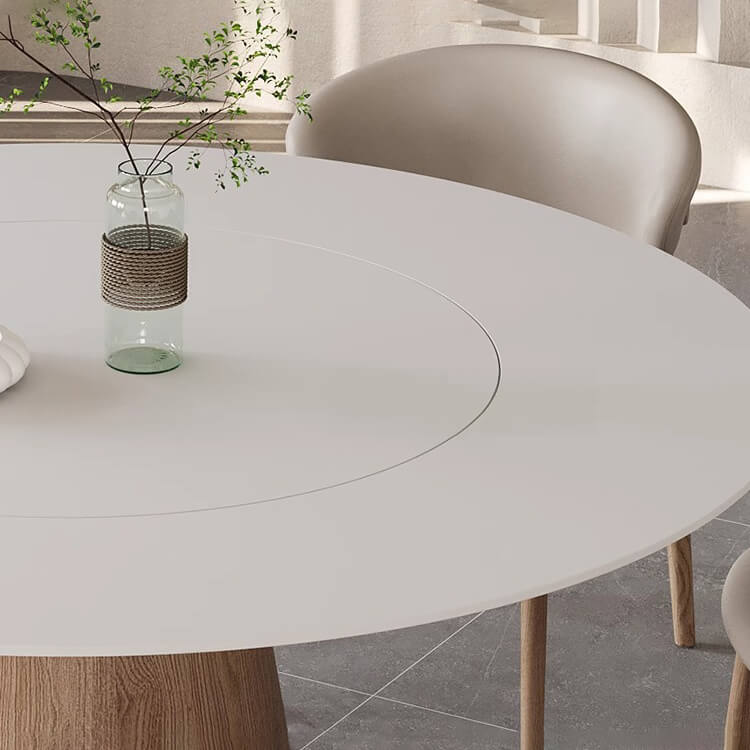 Elegant Natural Wood & Sintered Stone Table - Modern White & Gray Finish with Ash Wood Layers fsm-315