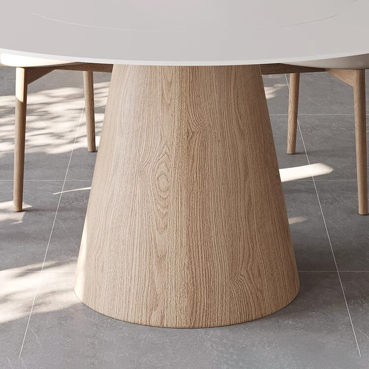 Elegant Natural Wood & Sintered Stone Table - Modern White & Gray Finish with Ash Wood Layers fsm-315