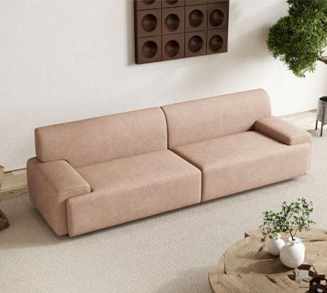 Stylish Scratch-Resistant Off White and Brown Sofa with Black Wood Particle Board Frame fsmy-396