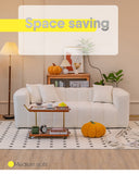 Luxury Off White Faux Lambswool Sofa with Silicon Fill and Wood Accents fsmy-448