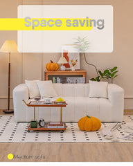 Luxury Off White Faux Lambswool Sofa with Silicon Fill and Wood Accents fsmy-448