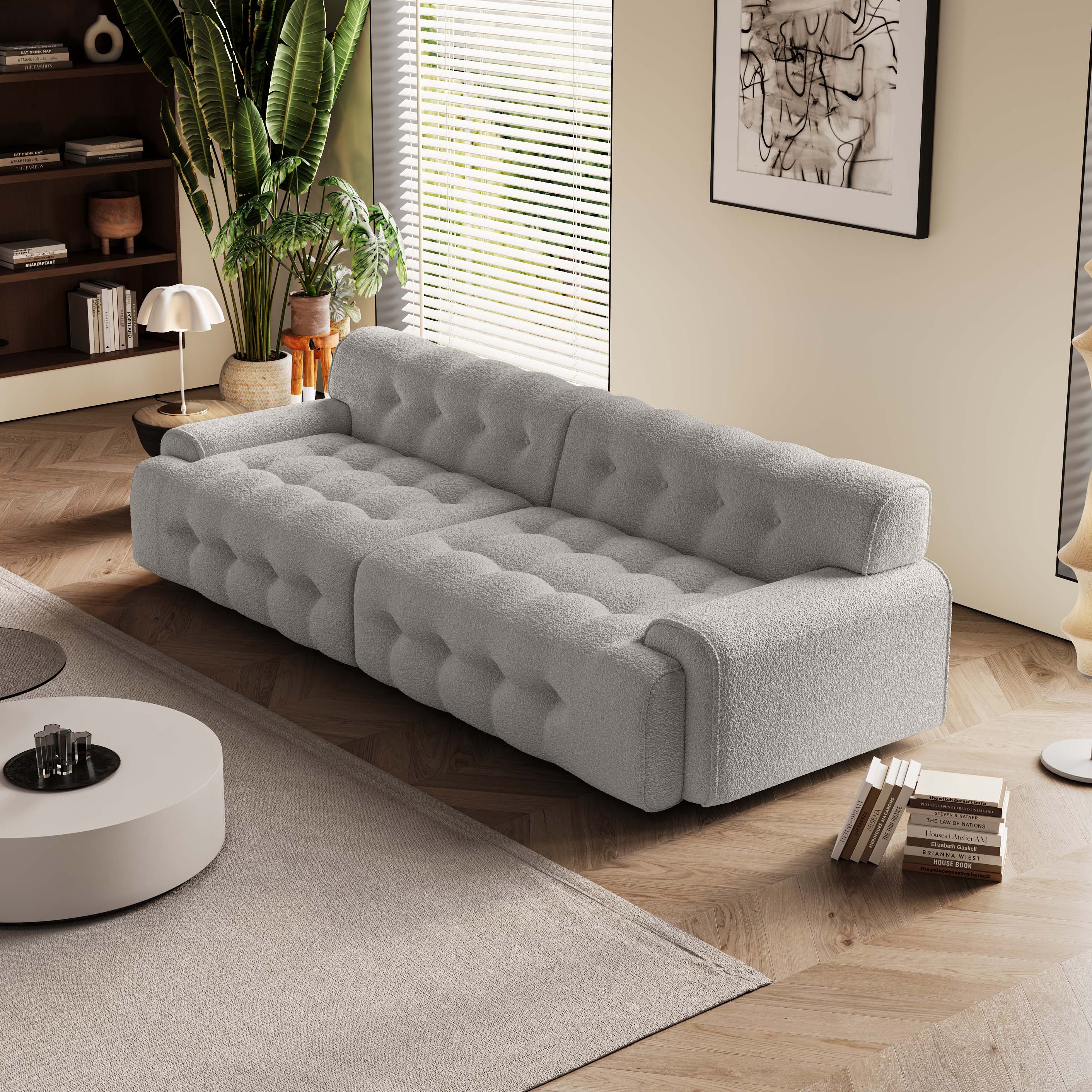 Stylish Multi-Color Sofa: Light Gray, Green, White, Blue with Wood and Faux Lambswool Finish fsmy-449