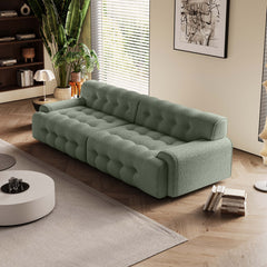 Stylish Multi-Color Sofa: Light Gray, Green, White, Blue with Wood and Faux Lambswool Finish fsmy-449