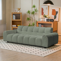 Modern White Sofa with Green, Blue, and Gray Accents - Black Wood Frame and Faux Lambswool Silicon Fill for Ultimate Comfort fsmy-450