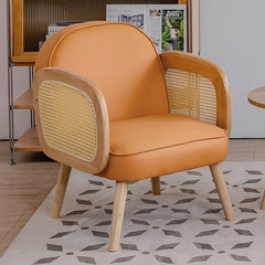 Stylish Scratch-Resistant Rubber Wood Chair in Off White, Orange, and Green Fabric fsmy-452